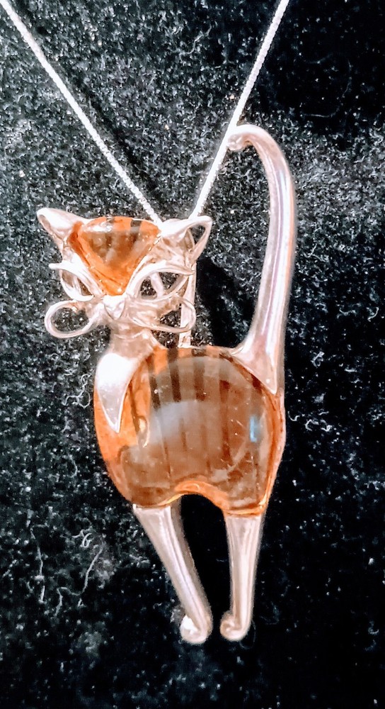 Sterling Silver Cat Of Whiskey 2 Inch Charm 18 Inch Necklace