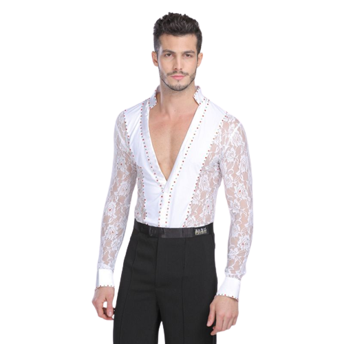 Mens Professional Lace Shirts Deep V Neck Tuxedo Long Sleeve Male Asian Size