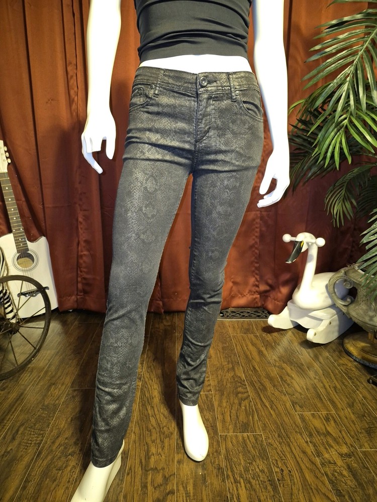 Jeans By Buffalo Viva Black And Gold Snakeskin Print Skinny Jeans Size 28