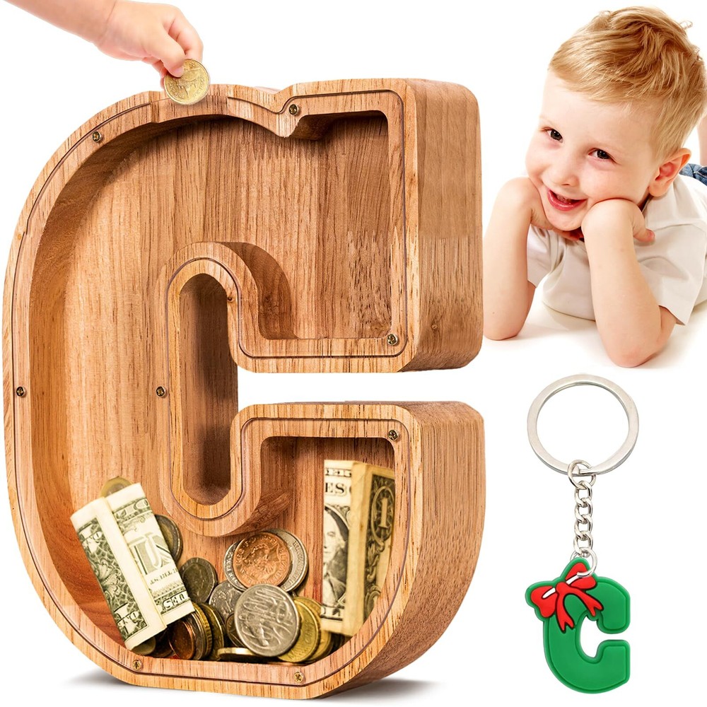 Wooden Letter Piggy Bank| Piggy Bank for Boys Girls | Alphabet C Money Bank| ...