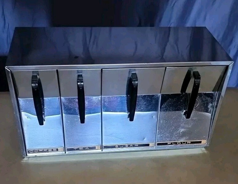 Vintage Lincoln Beautyware Chrome Canister Set Flour Tea Sugar Coffee