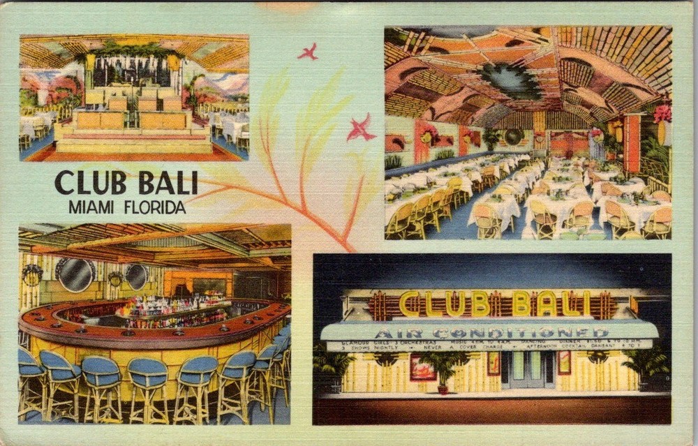Club Bali Miami FL Interior Bar Restaurant Scenes 1940s Vintage Postcard
