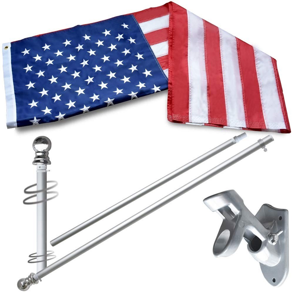 3x5 American Flag Kit with Nylon US Flag and Tangle-Free 6FT Aluminum Pole