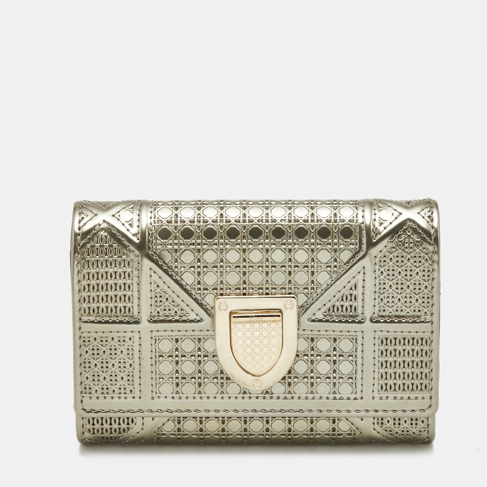 Dior Micro Cannage Gold Patent Leather Diorama Trifold Wallet