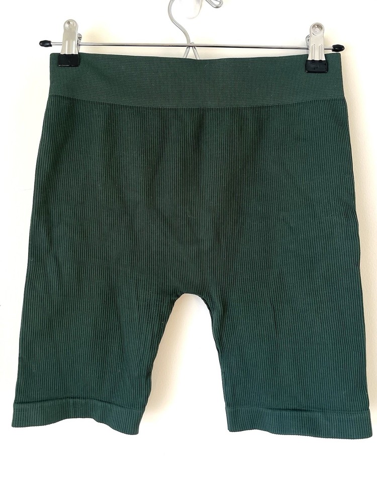 Green Seamless Ribbed Biker Shorts OS