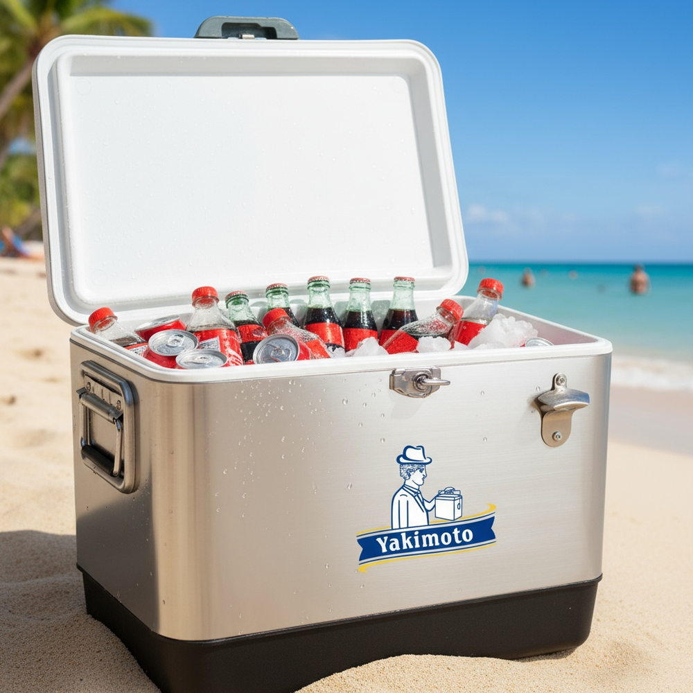 Yakimoto 54Qt Stainless Steel Cooler Box - Vintage Silver Ice Chest for Outdoor