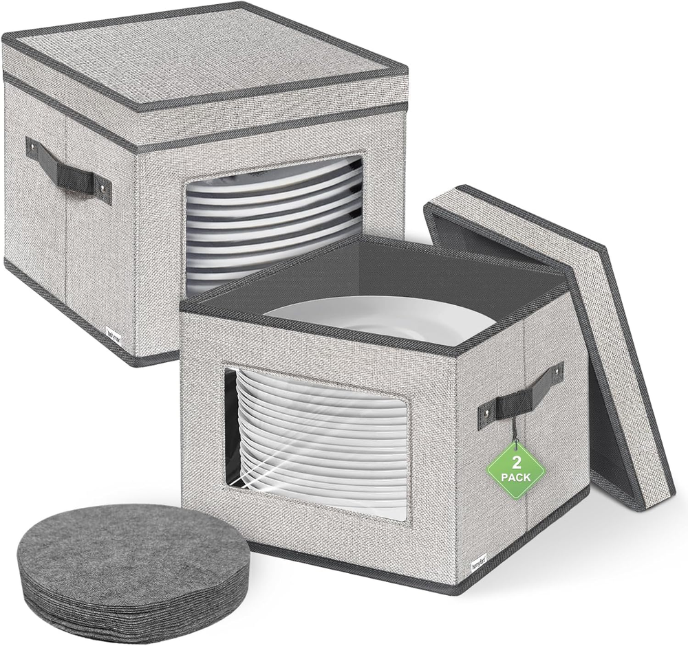 Durable China Storage Containers with Lids and Handles for Dishes and Dinnerware