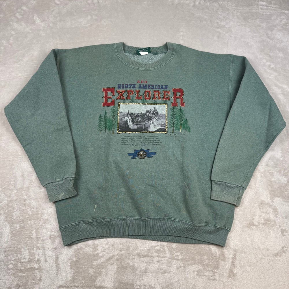 Vintage 90s Crewneck Sweatshirt XL American Eagle Explorer Made in USA Distress