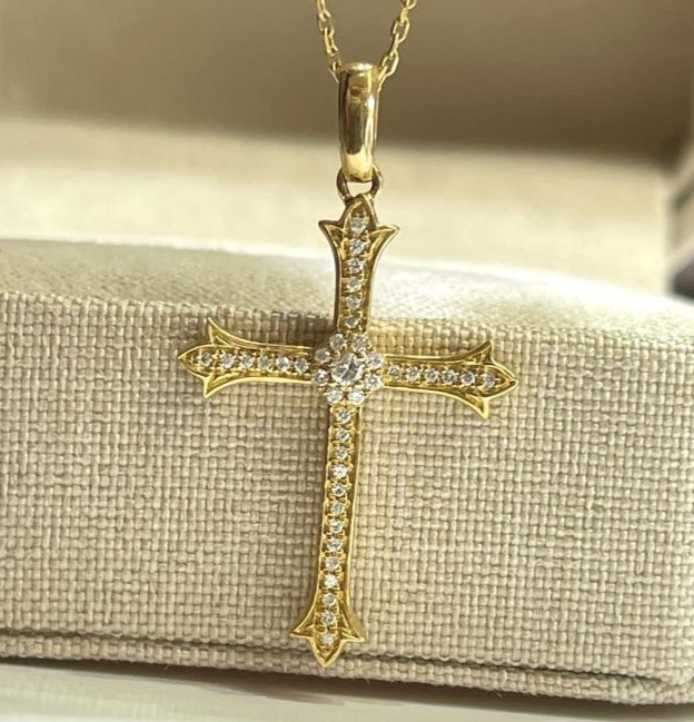 Christmas Sale Moissanite Cross Pendant Solid 14K Yellow Gold 1.20 CT Round Cut-image