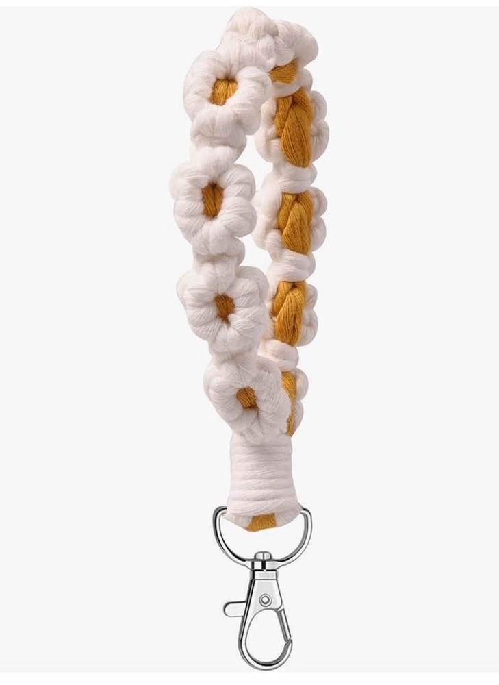 Macrame Daisy Flower Wristlet Keychain Boho Chic Accessory