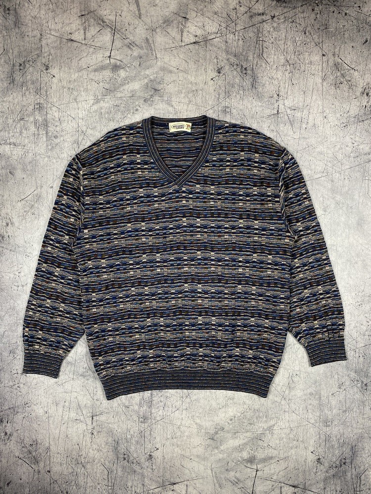 Vintage Missoni Sport Wool 3DKnit Multicolor V-Neck Jumper Sweater Men’s Size L