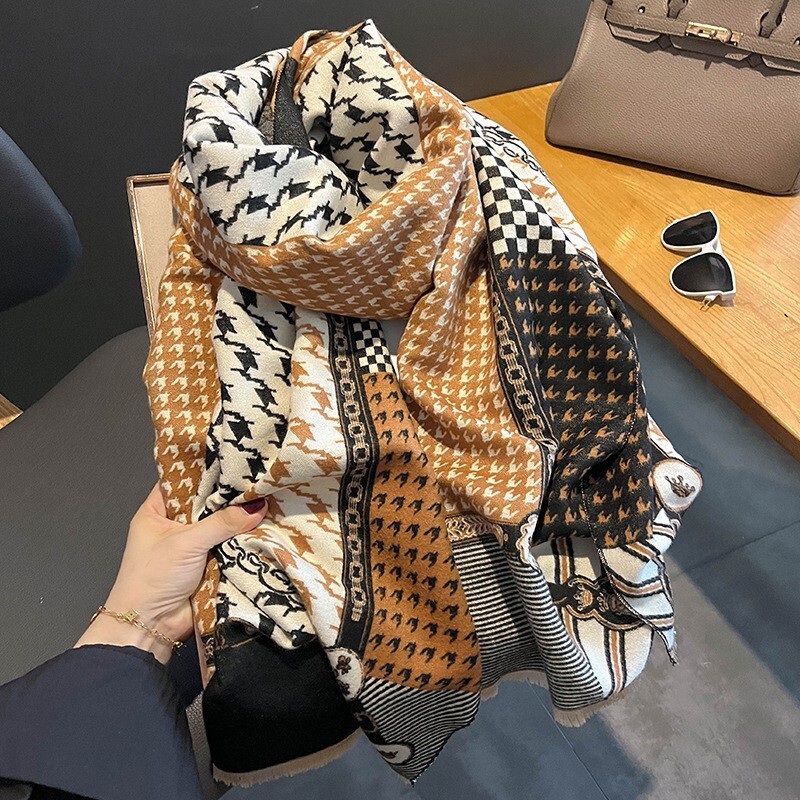 Luxury Women's Houndstooth Imitation Cashmere Pashmina Shawl Scarf 185x65cm