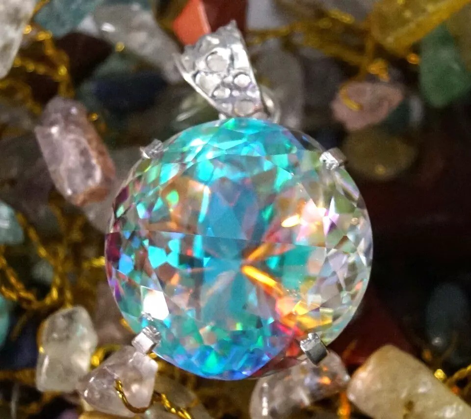 50.25 Ct Natural Mystic Topaz Round Cut 925 Silver Pendant Gemstone Jewelry