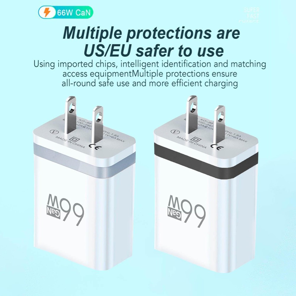 66W Ultra-Fast US Travel Charger for Smartphones - Compact Wall Plug Adapter