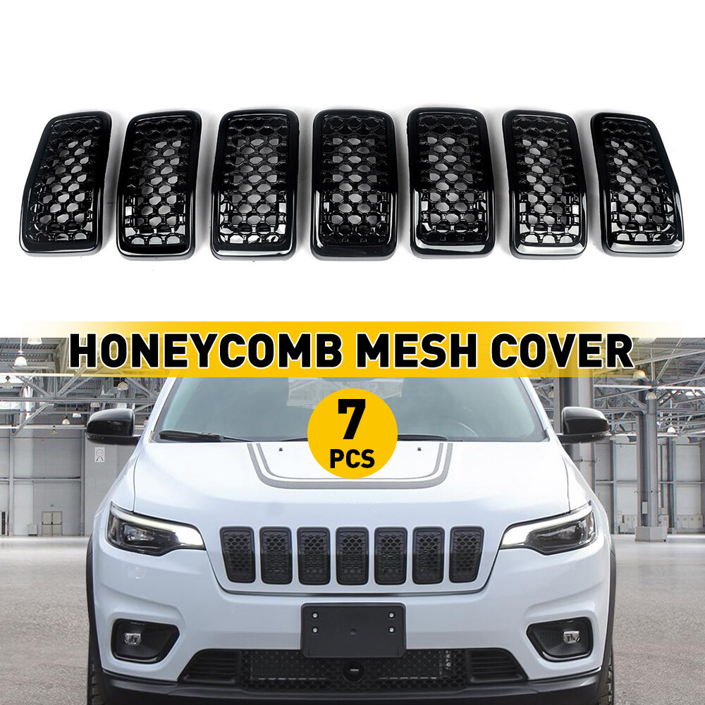 7X Gloss Black Front Grille Grill Inserts Mesh Cover for Jeep Cherokee 2019-2021