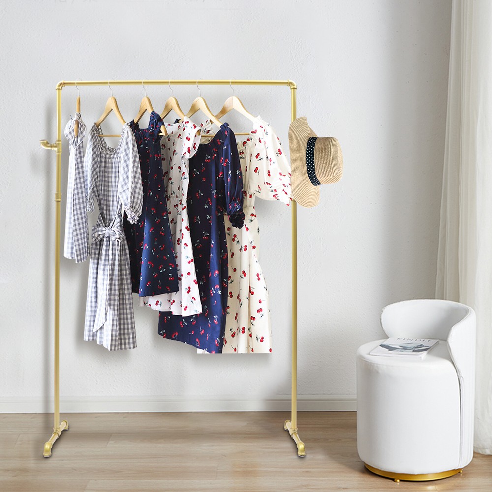 Nano Baking Paint 42.5in Vintage Standing Clothes Rack Portable External Hooks