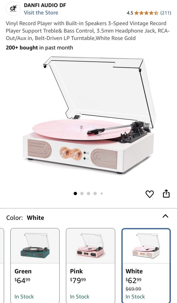 Vintage DF TE-2030 Bluetooth Vinyl Record Player with Retro Design