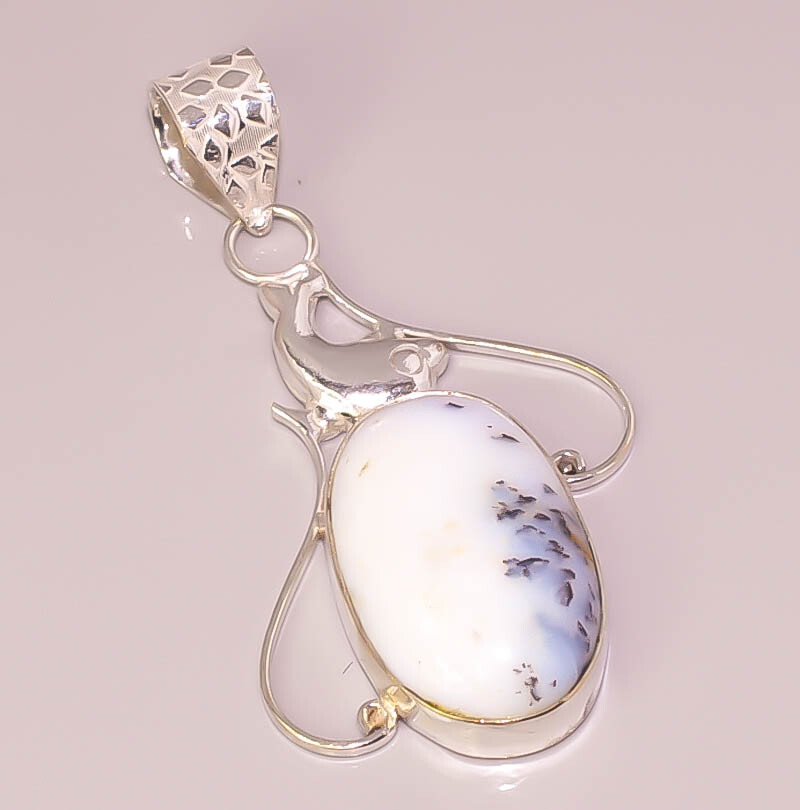 Dendrita Ópalo Hecho a Mano Piedras Preciosas Joyería 925 PLATA ESTERLINA COLGANTE