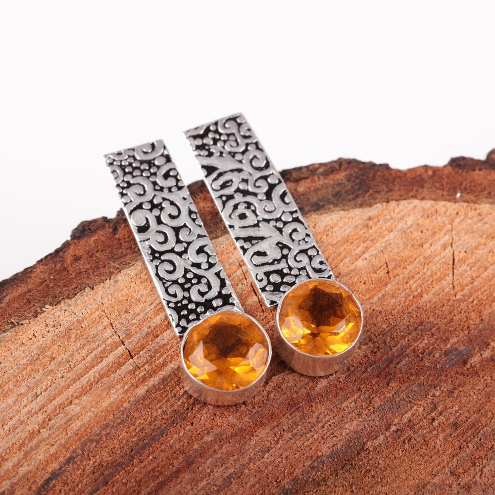 Natural Citrine Gemstone Stud Earrings in 925 Sterling Silver for Women