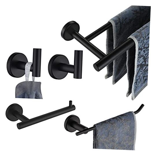 Black Matte 5-Piece Wall Mount Bathroom Hardware & Accessories Set