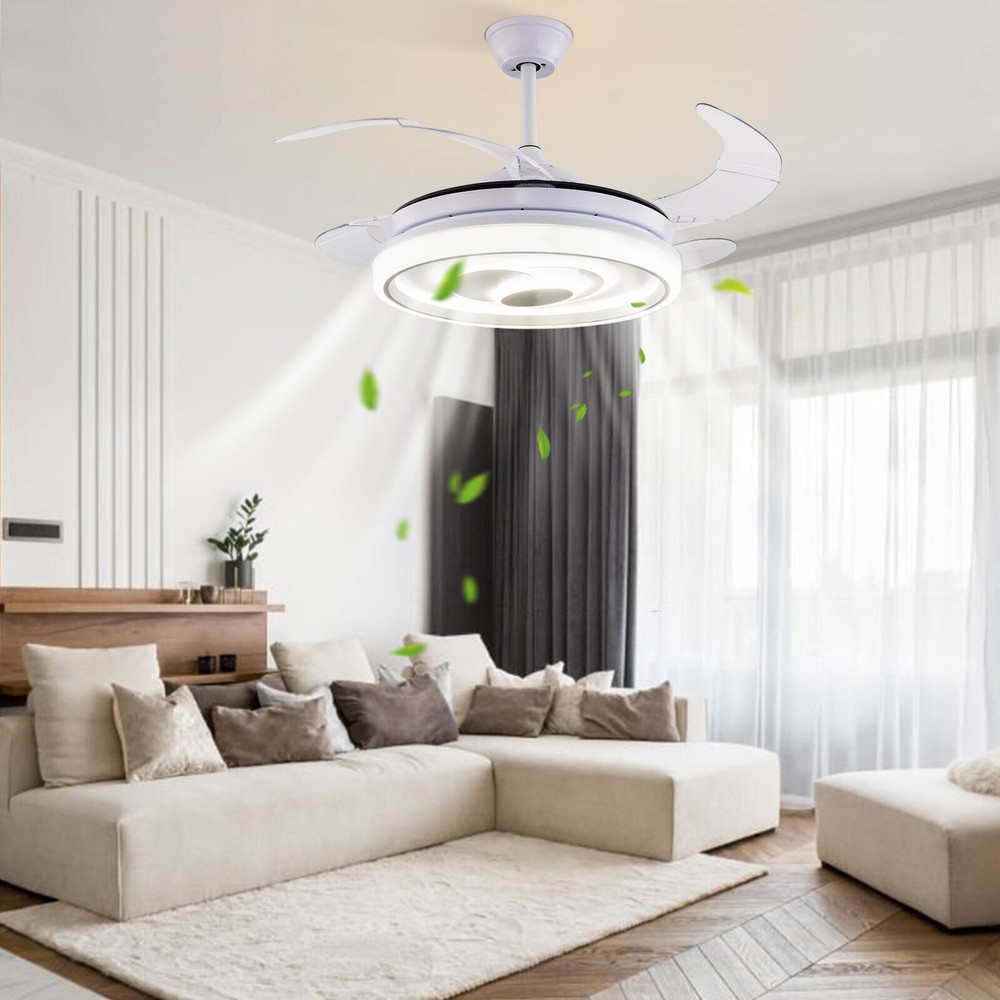 42 Inch Retractable Ceiling Fan with Lights 3 Color Options Remote Control