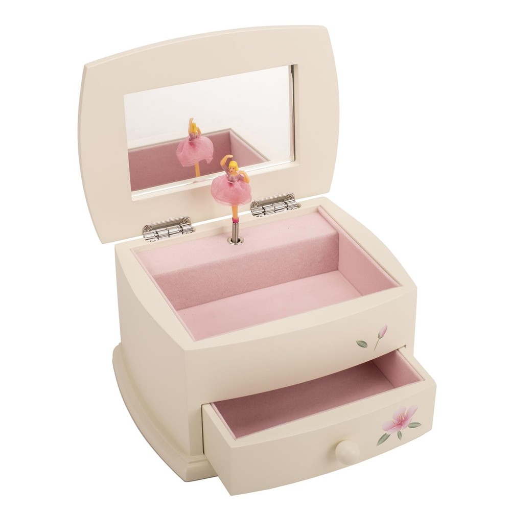 Ballerina Cream 7.5 x 5.8 MDF Wood and Velvet Musical Jewelry Box Plays Tune ...