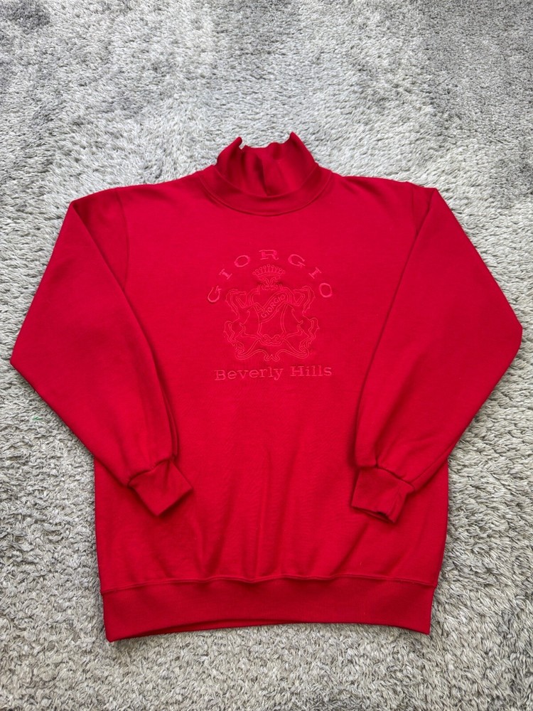 Vtg Giorgio Beverly Hills Sweatshirt Adult Medium Red Embroidered Logo Mock Neck