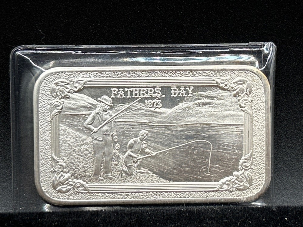 Fathers Day 1973 1 oz .999 Fine Silver Art Bar N14-image