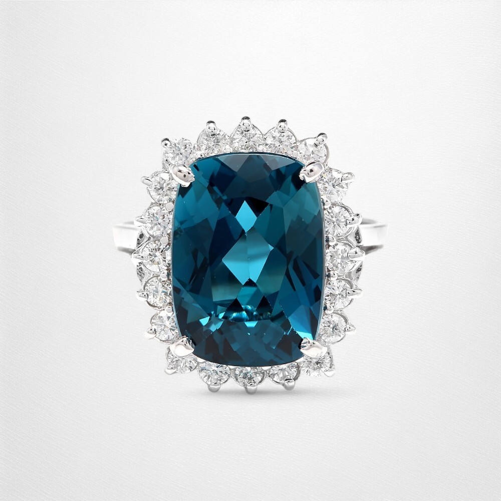 14K White Gold Wedding Ring Cushion Cut London Blue Topaz 13.00 Ct Real Diamond