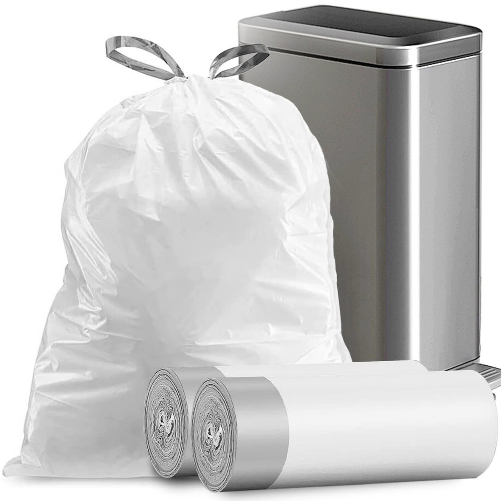 8 Gallon Trash Bags Drawstring, Strong Medium Kitchen Garbage Bag White Trash...