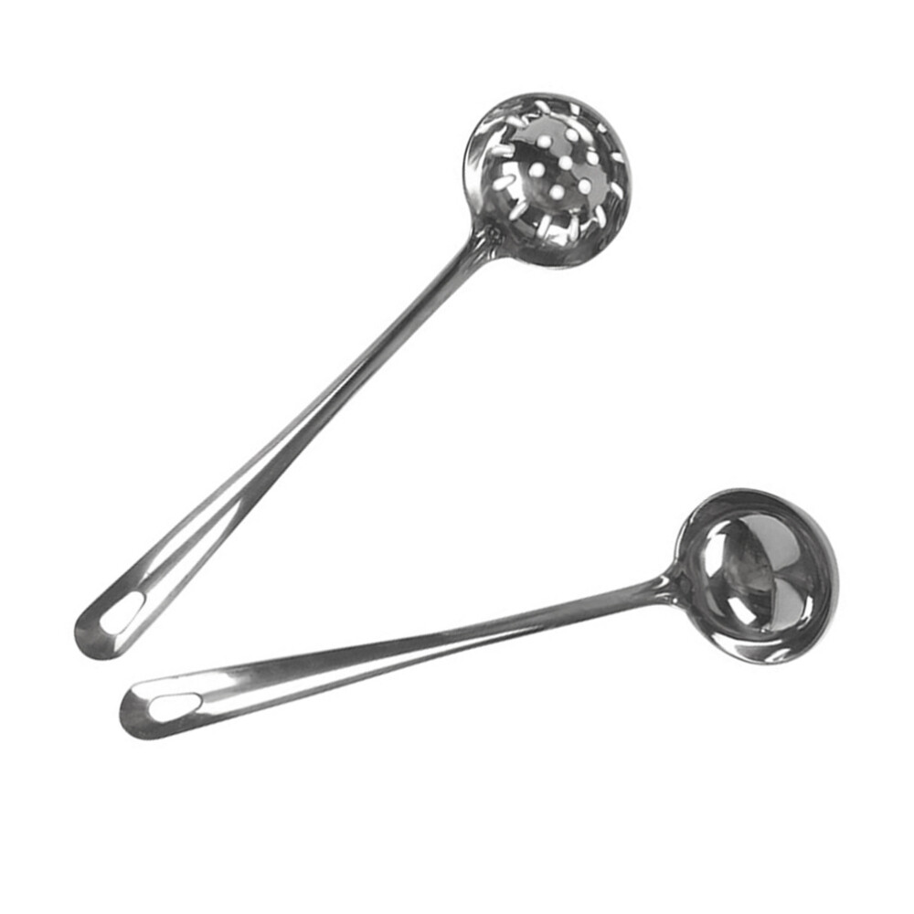 2 Pcs Soup Spoon Hot Pot Colander Risotto Silverware with Holes for Draining