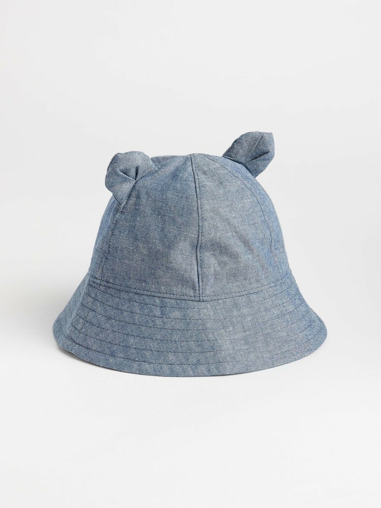 Baby Gap Factory Blue Chambray Kitty Cat Bucket Hat S/M 2-3 M/L 4-5 Year $20 NWT