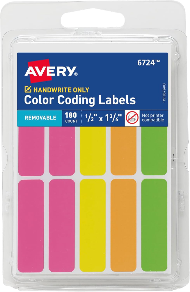 Avery Color-Coding Removable Labels, 1/2