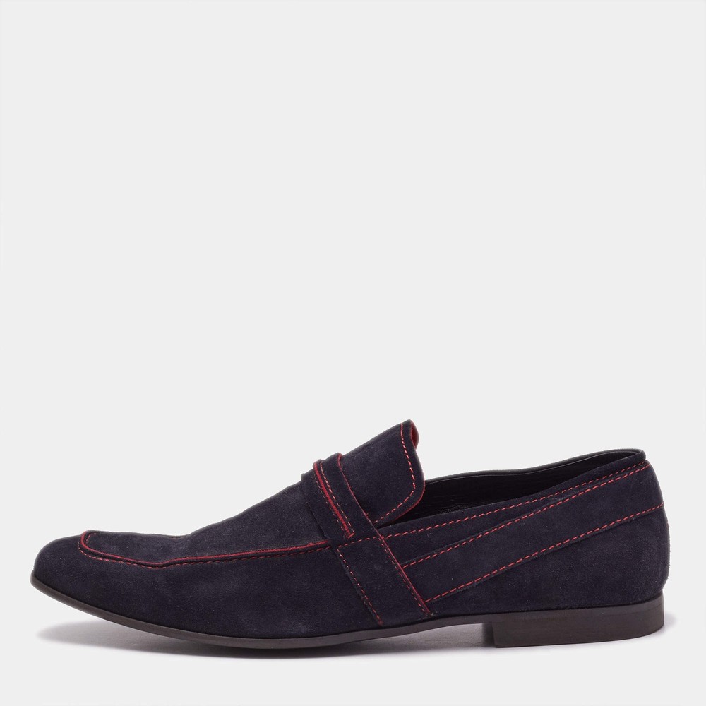 Gucci Navy Blue Suede Slip On Loafers Size 44