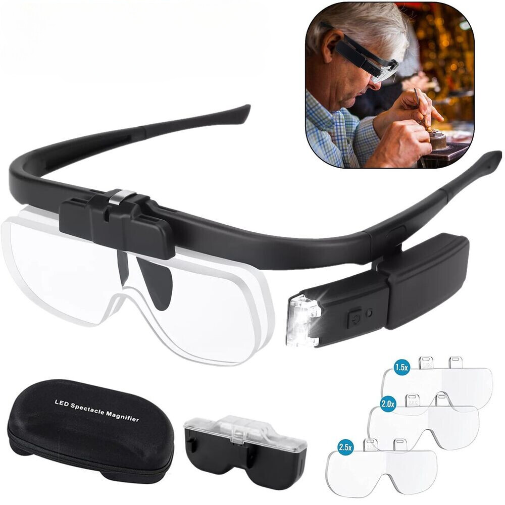 Jewelers Magnifying Glasses LED Headband Magnifier Illuminated Visor With 3 Lens