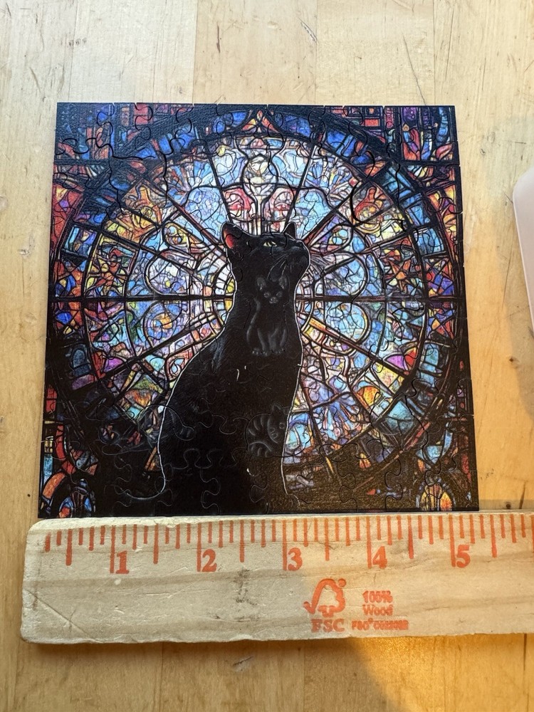 Wooden Jigsaw Puzzle Puzzles Up Cat In Stained Glass.