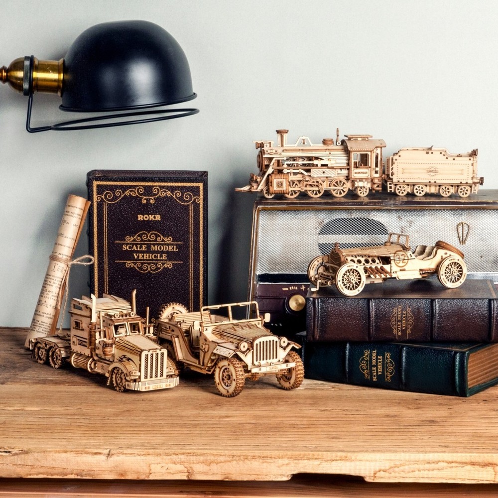 ROKR DIY 3D Wooden Puzzle Car Model Mechanical Self Assembly Kit Kids Boys Toys