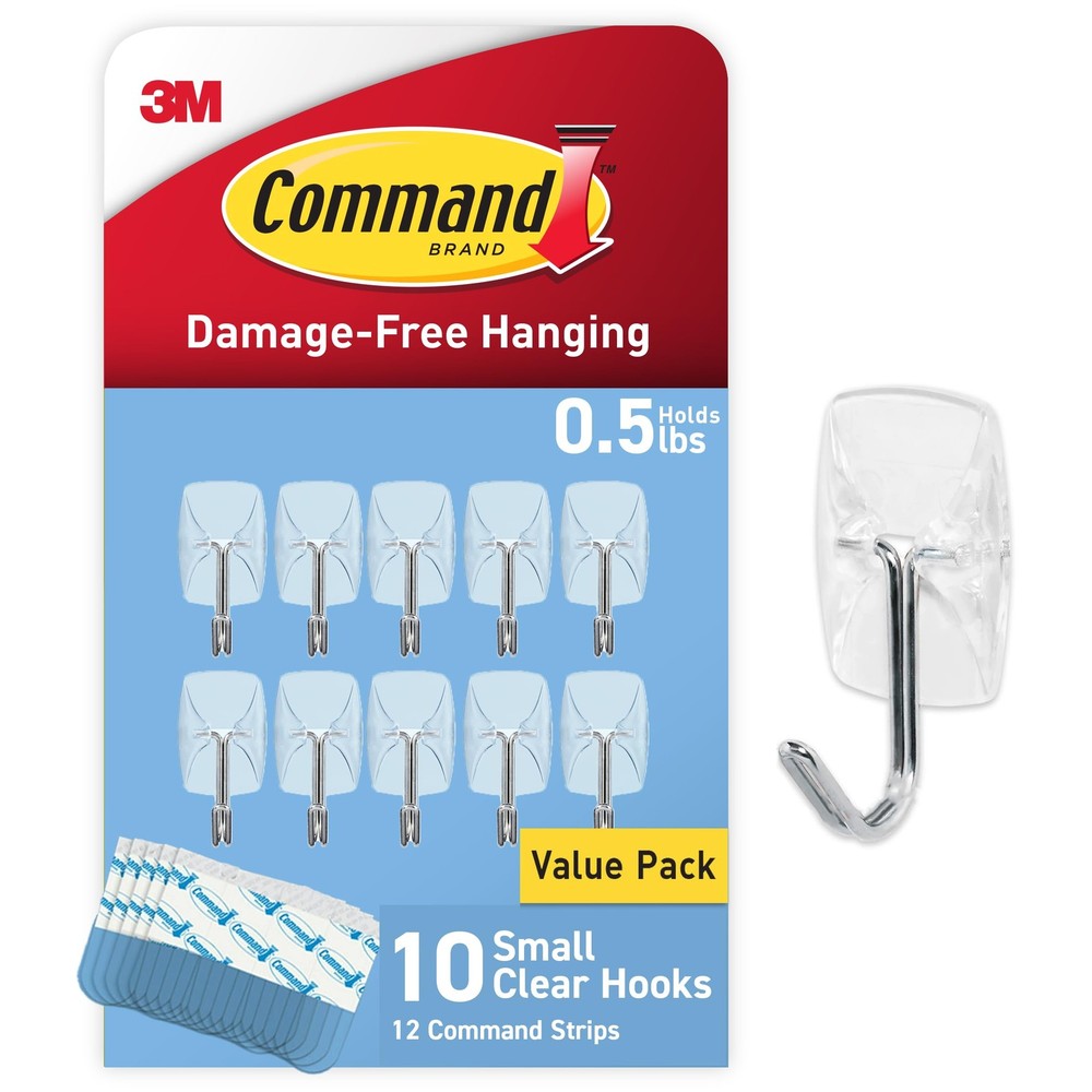 Small Clear Wire Toggle Hooks - 10 Hooks & 12 Damage-Free Strips for Secure Hanging