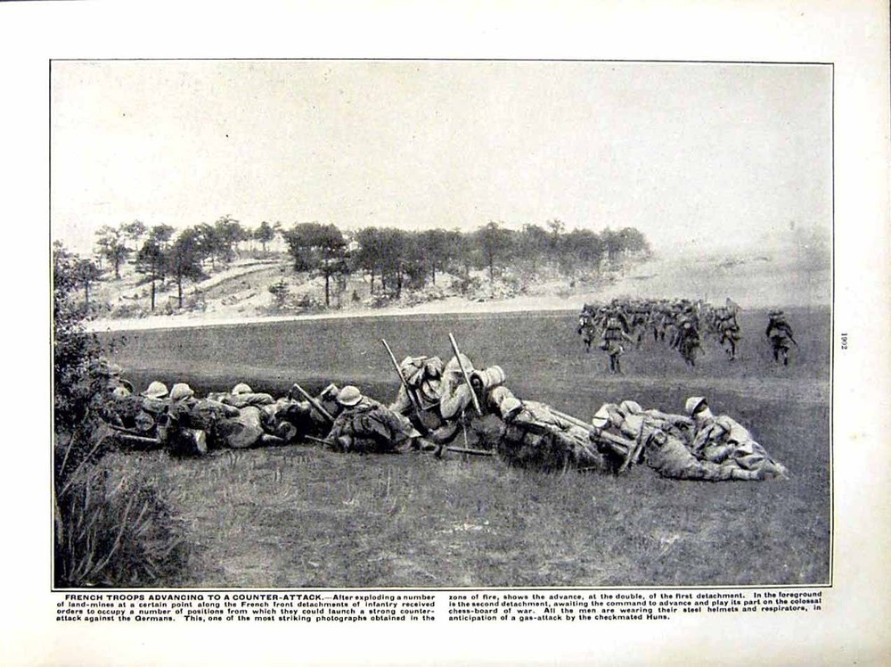 Original Old Antique Print 1916 World War Snowy Vosges Siers French Troops