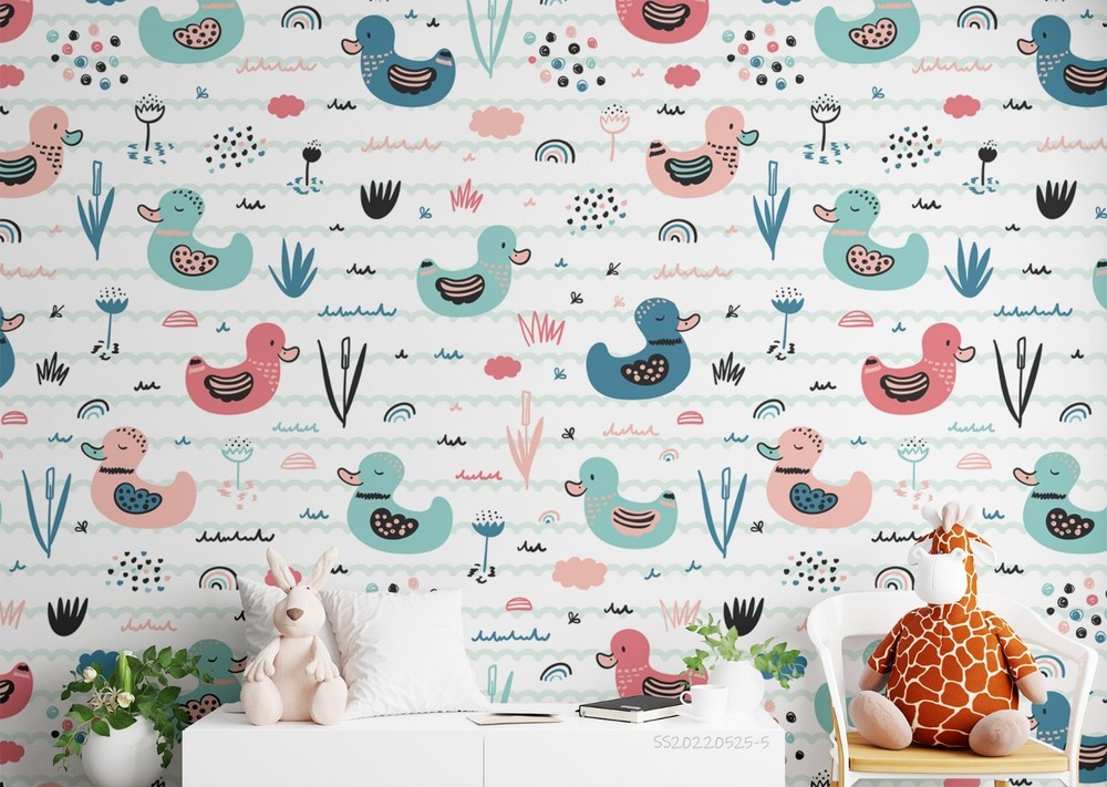 3D Duck Plant Watercolor Pattern Wall Murals Wallpaper Murals Wall Sticker