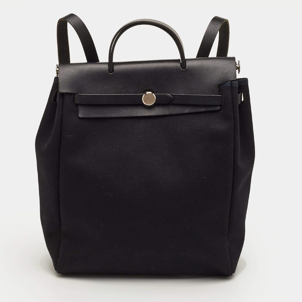 Hermes Herbag Black Toile Canvas and Vache Hunter 2in1 Backpack