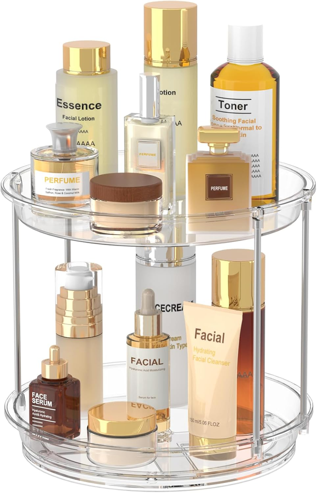 360 Rotating Makeup Organizer – 2 Tier Lazy Susan Turntable Organizer, Clear Bat
