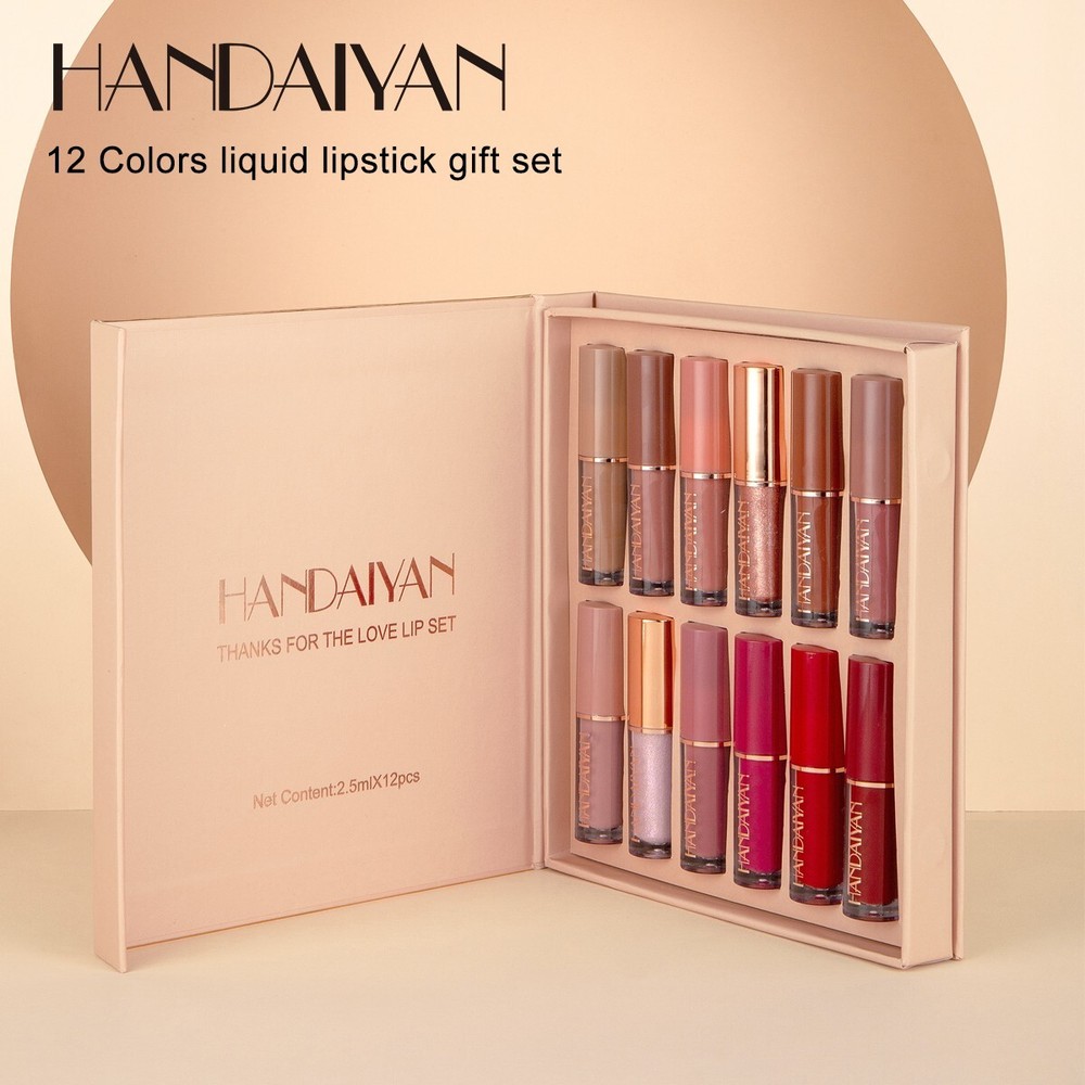 Handaiyan Matte Lip Gloss Set 12 Colours Long Lasting Lipstick Set Beauty Makeup