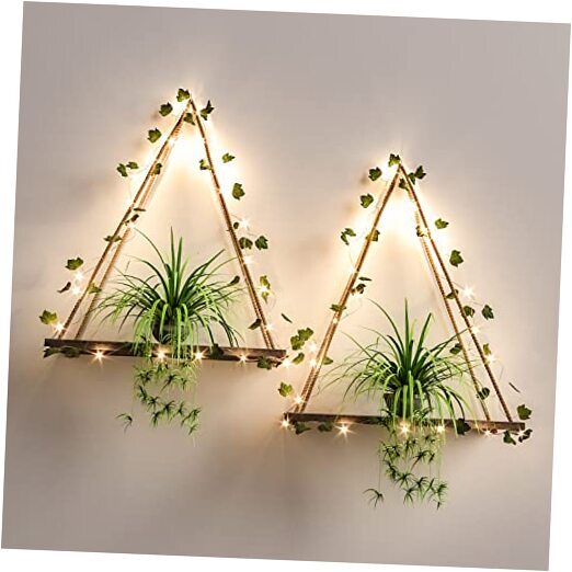Artificial Ivy LED-Strip Wall Hanging Shelves Set of 2, Macrame Shelf Ivya*2