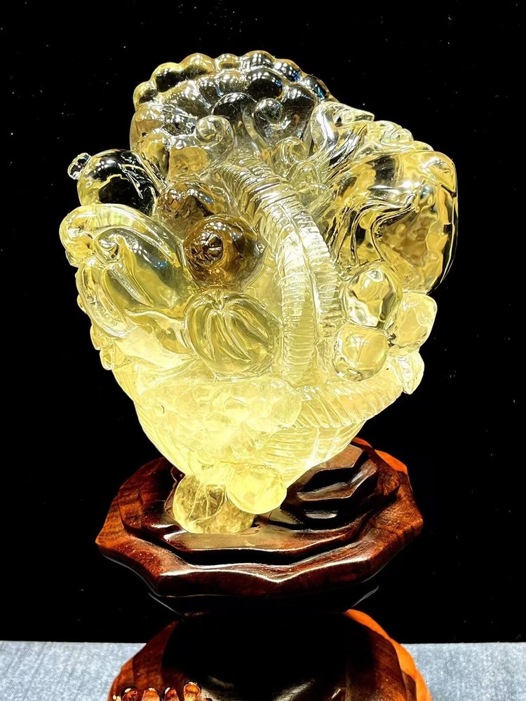 3.14LB Natural Citrine Quartz Crystal Skull in Flower Basket for Reiki Healing and Energy Work