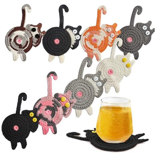 Cute Woven Cat Coasters for Cat Lovers - Unique Gift Idea