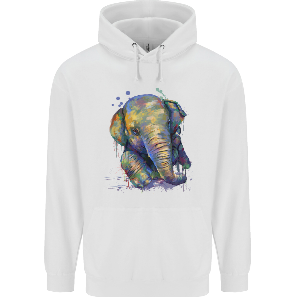 Elephant Hand Drawn Watercolour Mens 80% Cotton Hoodie
