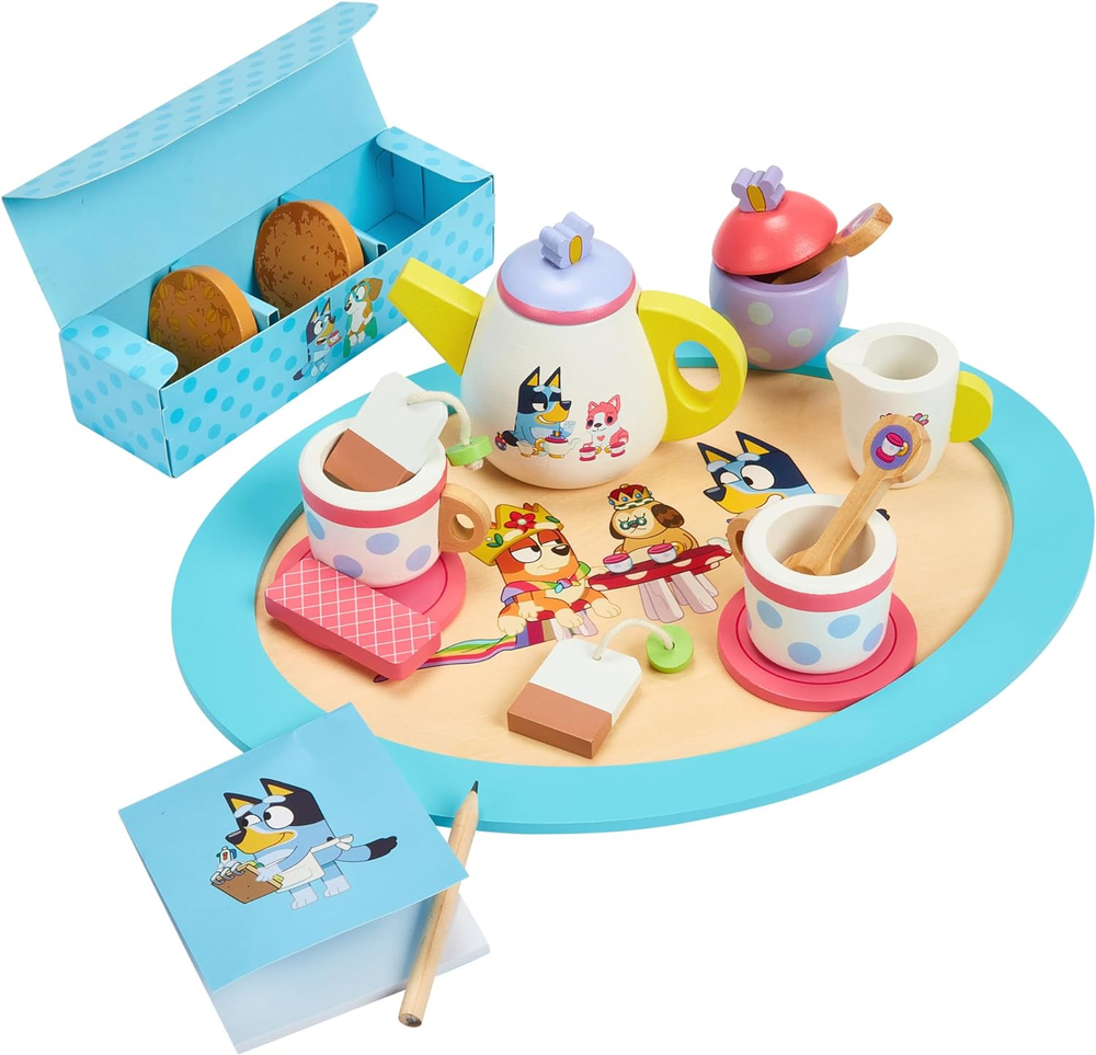 Bluey Wooden 18-Piece Pretend Play Tea Party Set with Tray and Teapot