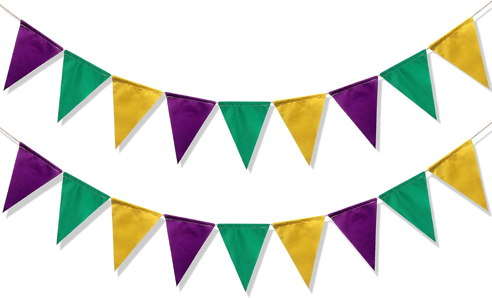 Pre-Strung Gold Purple and Green Pennant Banner for Mardi Gras Decorations New O