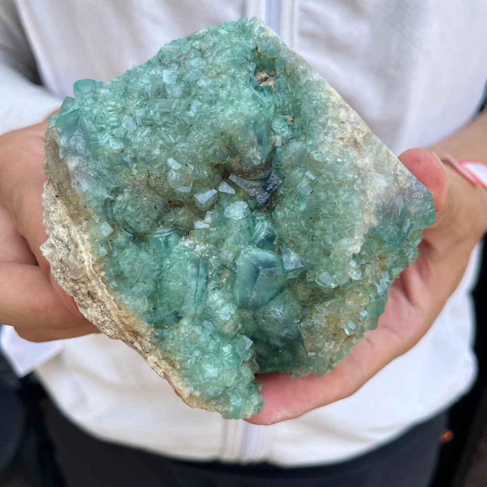 1.6LB Natural Green Cube Fluorite Quartz Crystal Cluster Mineral Specimen